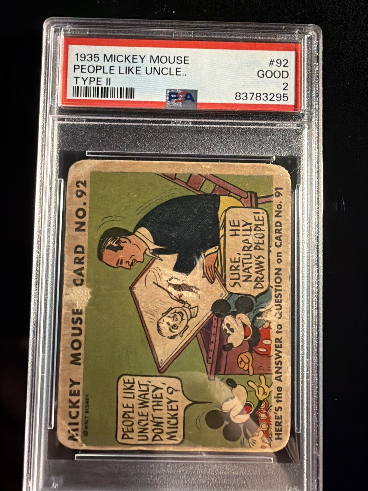 1935 🔥 Walt Disney PSA 2🔥 Mickey Mouse Gum Card #92🔥On PSA Set Registry 🔥