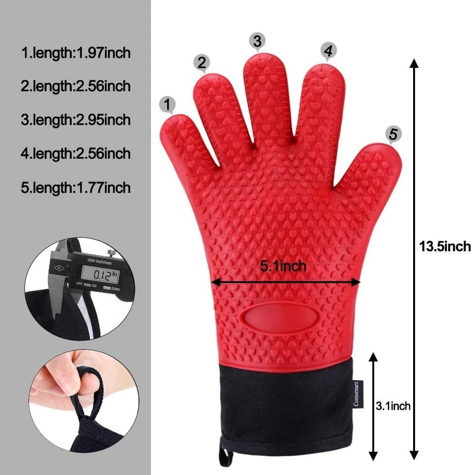 Guantes de barbacoa Comsmart resistentes al calor guantes de silicona para horno largos impermeables rojos Foto 2 de 4
