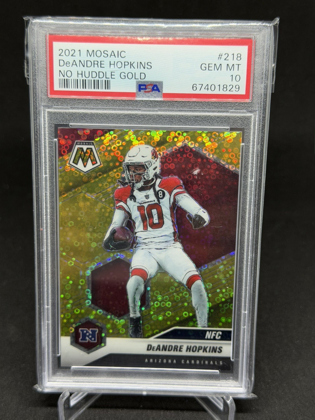 2021 PANINI MOSAIC #218 DEANDRE HOPKINS NO HUDDLE GOLD /10 PSA10