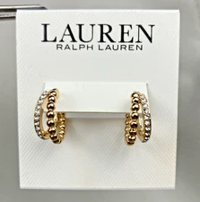 Lauren Ralph Lauren Small Pave Bead  Double Row  Hoop Earrings NWT RP $35