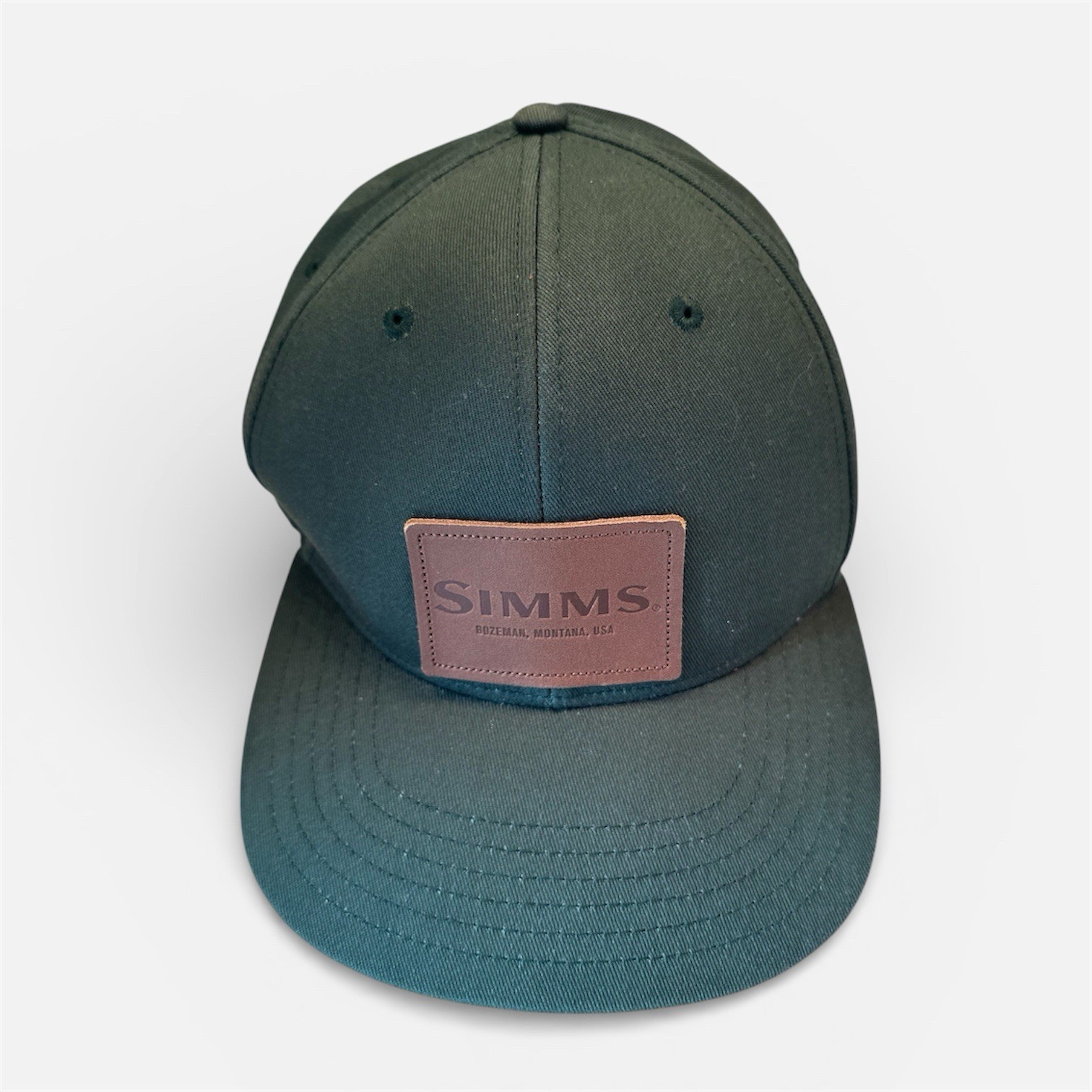 Simms Leather Patch Cap Hat Green OSFM Fishing Ou… - image 2