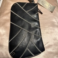 Steve Madden Black Clutch Contrast Stitching Zip Closure Inner Pockets