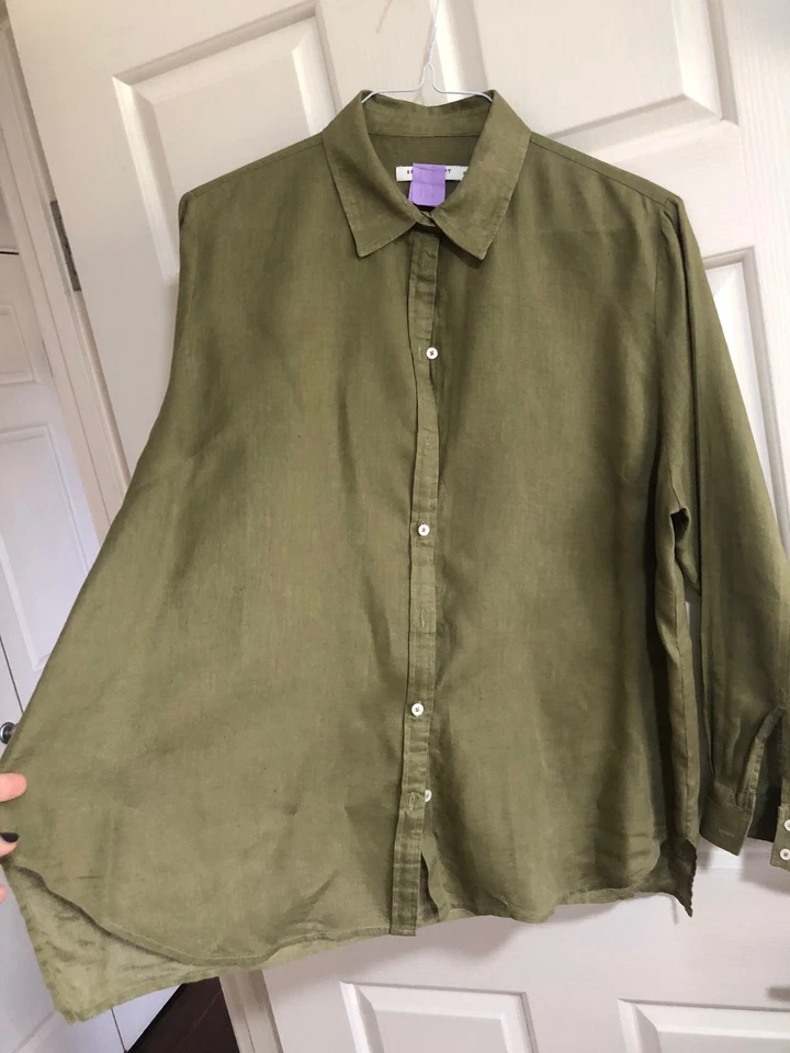 Sportscraft 100% Linen Khaki Green Long Sleeve Collared Shirt - Size 16 🌻 - image 3 of 4