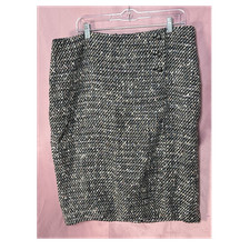 Talbots Tweed Check Pencil Skirt Black White Multicolor Button Women's Size 16
