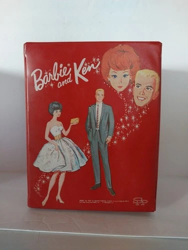 Vintage 1964 Red Barbie And Ken Doll Case With 2 Dolls, Clothes, Accessories