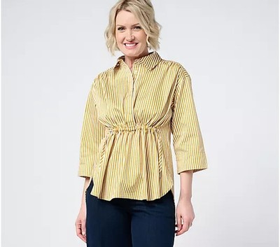 Carla Rockmore Collection Petite 3/4-Sleeve Shirt Golden Stripe Size L