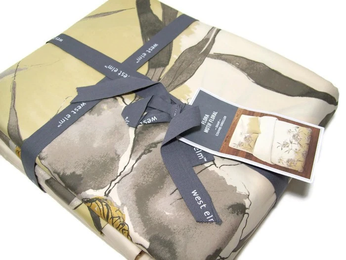 Funda nórdica West Elm amarillo grisáceo con motivo floral algodón satén king fuera de stock nueva Foto 4 de 4