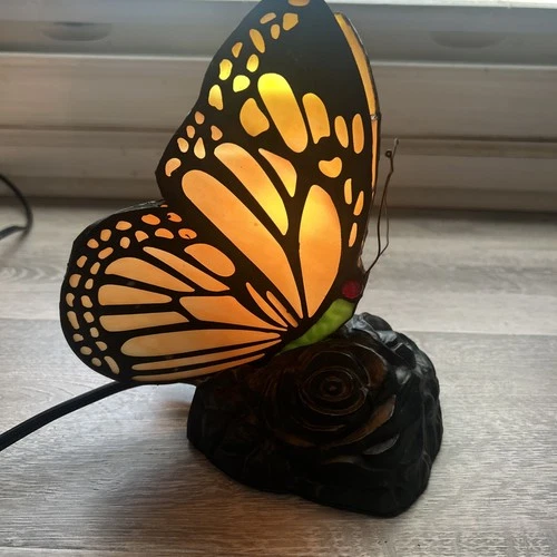 Tiffany Style Stained Glass Butterfly Accent Lamp Night Light Desk Lamp VTG🔥