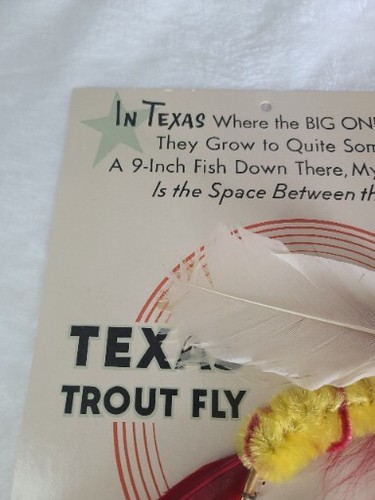 Vintage Texas Trout Fly Lure Glen L. Evans AMAZING CONDITION Fish Story 40-50s? - Foto 4 di 7