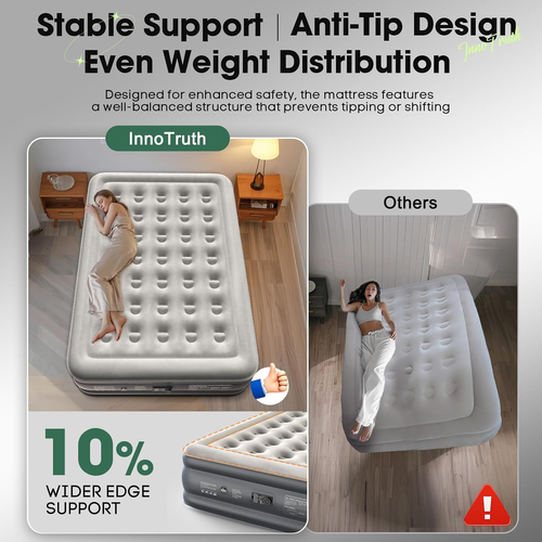 Queen Air Mattress w/ Built-in Pump – 18" Raised, 650Lb Capacity, Indoor/Outdoor - Picture 4 of 12