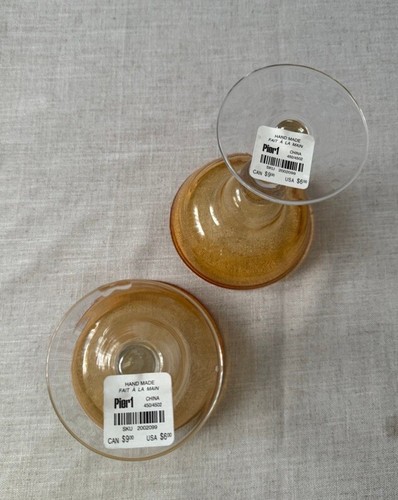 Pier 1 Imports Juego de 2 Gafas Margarita Ámbar Sopladas a Mano Nuevo de Lote Antiguo con Etiquetas - Imagen 3 de 6