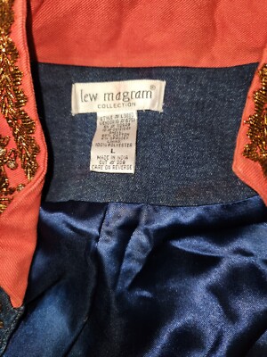 Lew Magram Embroidered Beaded Dark Denim Blazer & Denim Pants Set