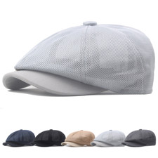 Men Summer Breathable Mesh Octagonal Newsboy Flat Hat Hollow Duckbill Ivy Cap