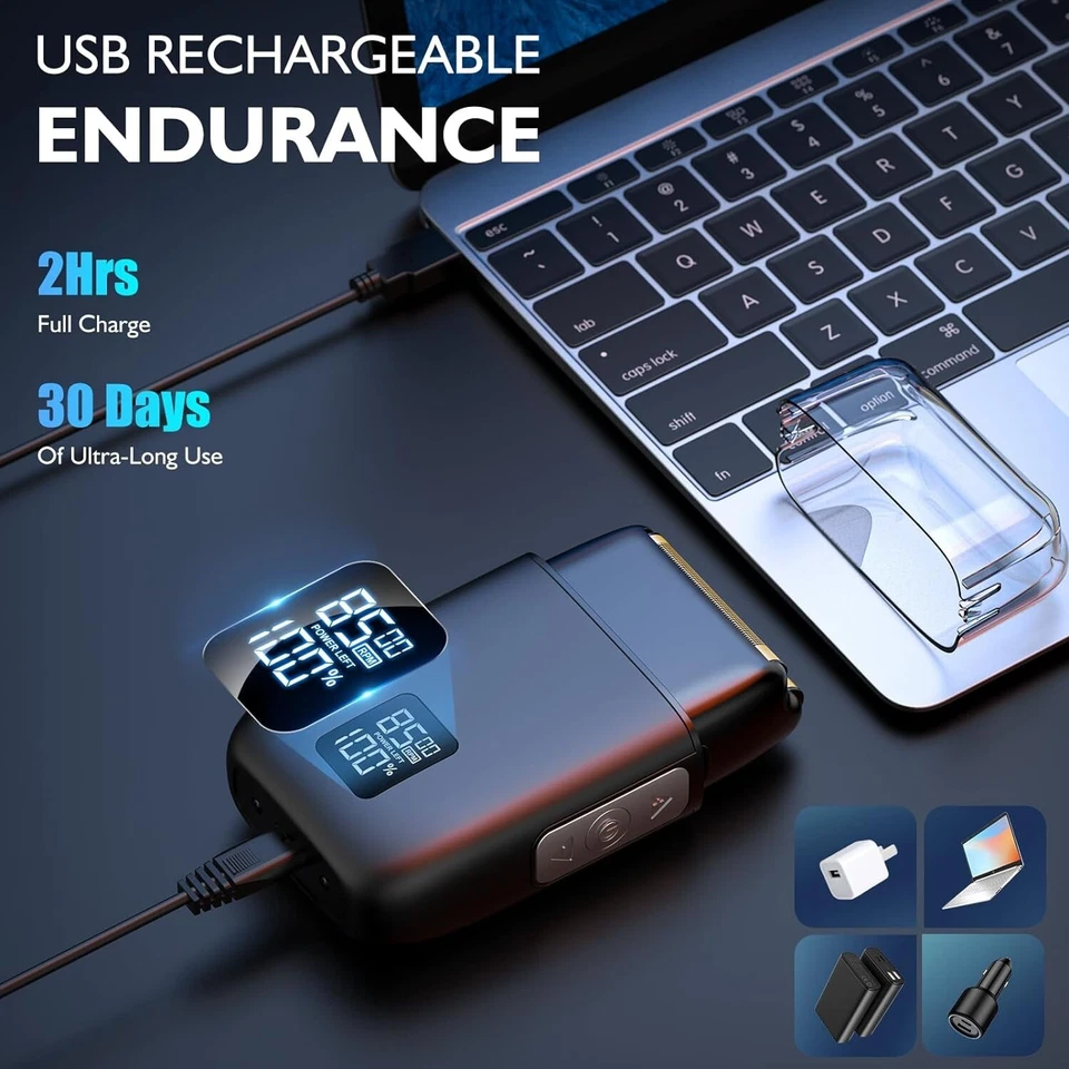 Electric Razor for Men, Beard Trimmer Face Double Foil Shaver ,Adjustable Speed - Image 4 of 4