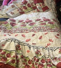 Vnt 8pc Bedroom Set Bedspread Sheet And Curtains Ruffles Roses RomanticCottage