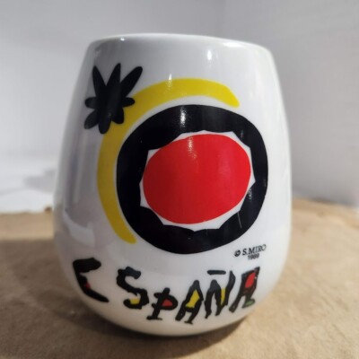 Vtg 80'S Espana SPAIN Joan Miro ceramic coffee tea Mug 14 oz art RED YELLOW SUN