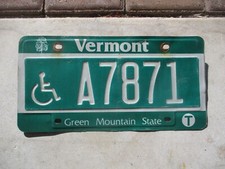 Vermont Wheelchair license plate # A 7871