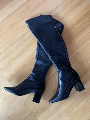 Barney's Fabrizio Viti Black Leather Over The Knee Boots Size 7 Italy 37 New