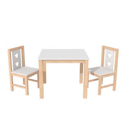 Kinder-Holztisch + 2 Stühle-Set, Naturholz
