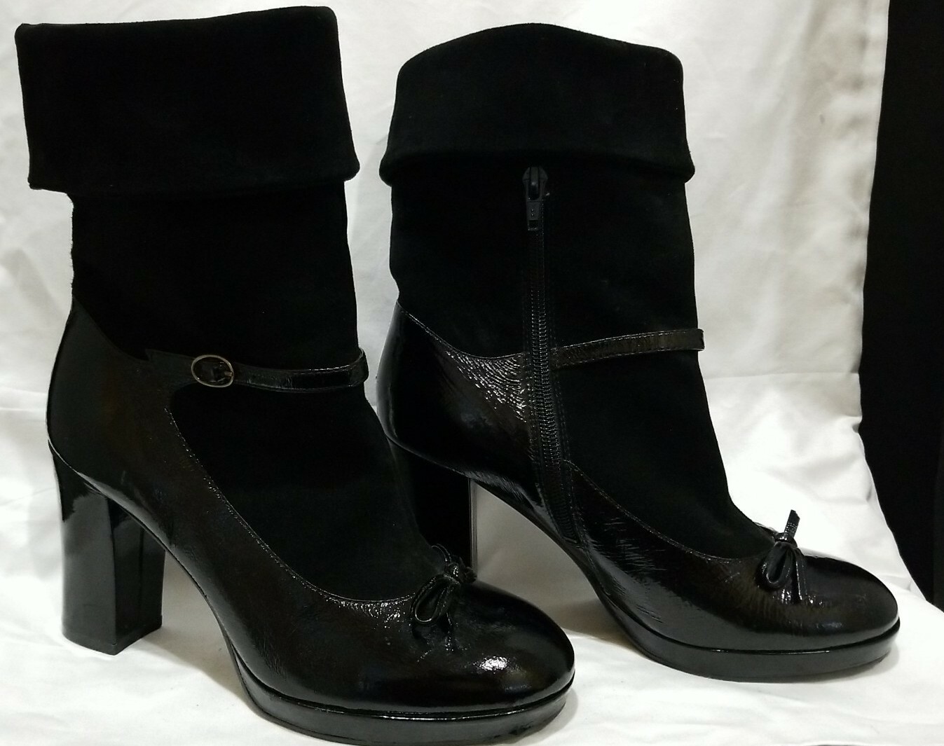 Marc by Marc Jacobs Mary Jane Black Suede Patent Leather Heel Boots Sz 39.5  | eBay