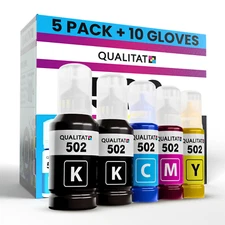 For Epson 502 Ink Refill Bottles 5 Bottle Kit (2-Black, Cyan, Magenta, Yellow)