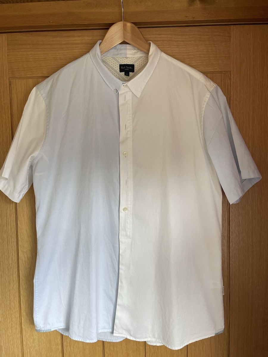 💙MENS PAUL SMITH JEANS COTTON SHIRT HALF BABY BLUE WHITE UNUSUAL