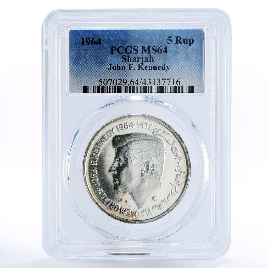 Sharjah 5 rupees Commemoration of John Kennedy MS64 PCGS silver