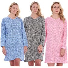 Ladies Leopard Print Nightdress Long Sleeve Soft Cotton Sleepwear Loungewear