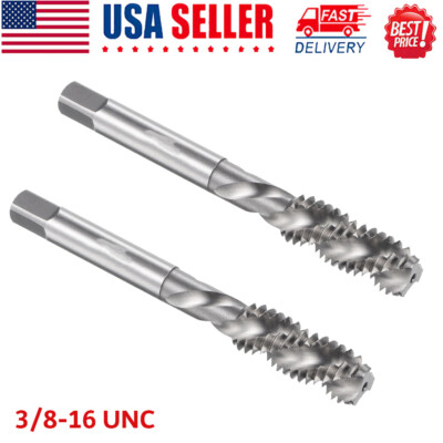 2pcs 3/8-16 UNC High Speed Steel Uncoated Machine Spiral Flute Thread Tap Taps