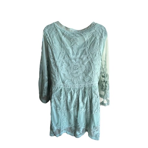 NWT Entro Women's Blue Green Embroidery Lace Boho Sleeve Dress Size L - Picture 5 of 12