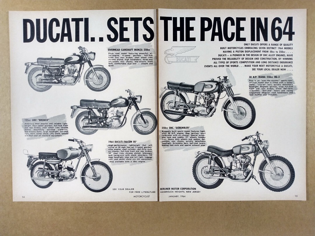 Vintage 1964 Ducati 250 125 80 Motorcycles print ad