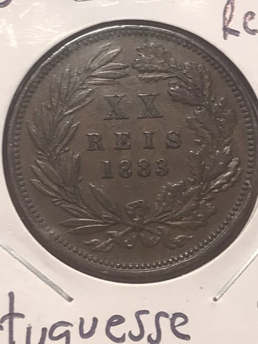 Portugal 20 Reis coin, 1883. KM# 527, bronze. King Luis I. - Picture 2 of 7