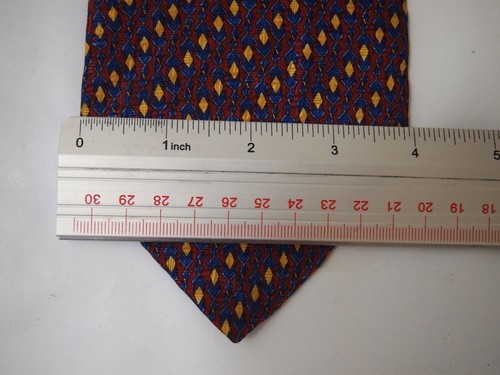 Geoffrey Beene Mens Necktie Tie Blue Red Gold Geometric Silk 60" - Picture 4 of 4
