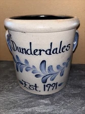 Vintage Rowe Pottery Works 1996 7.5” Salt Glaze Crock The Dunderdales Est 1991