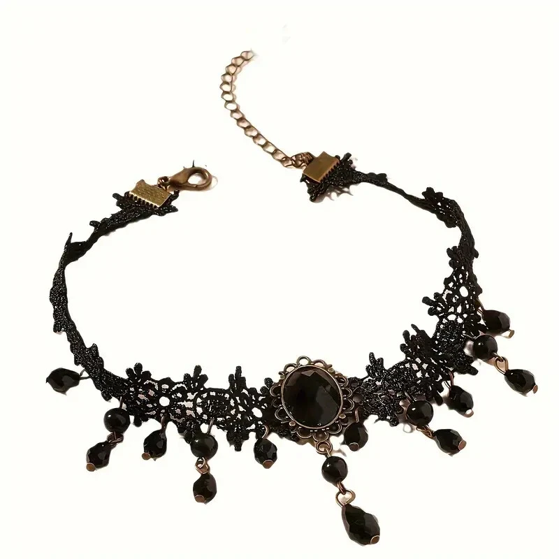 Collar de borla de encaje negro gótico vintage - accesorio perfecto para todas las estaciones Foto 4 de 4