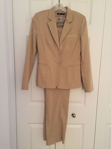 Elie Tahari Tan 2 Piece Pant Suit Size 4 Blazer / Pant Cotton Blend Excellent - 第 1/12 張圖片