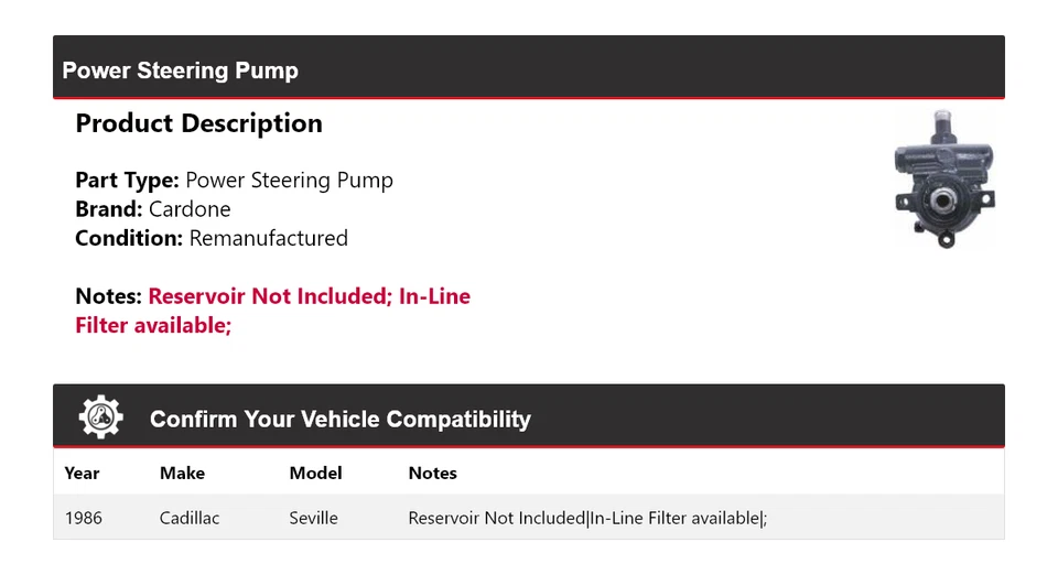 Bomba de dirección asistida Cardone para Cadillac Seville 1986 Foto 2 de 4