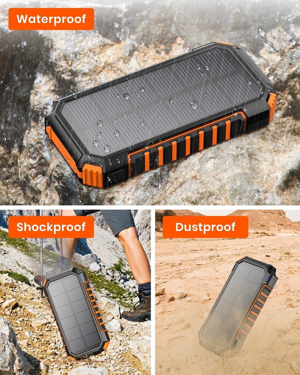 Solar Charger 26800mAh Power Bank Riapow Wireless Portable Solar