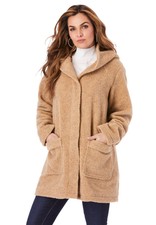 Roaman's Women's Plus Size Hooded Textured Fleece Coat