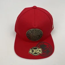 Mexican Mexico Hat Federal Metallic Gold Logo  4350 Snapback Flat Bill Red  Cap