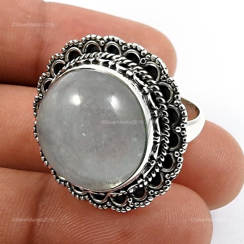 Acquamarina Gemma 925 Argento Fatto a Mano Boho Cocktail Massiccio Figlia Anello