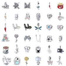 Women 925 Sterling Silver Summer Heart Love Bracelet Charm Bead Clear CZ