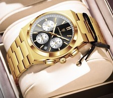 Men Stainless Steel Quartz Watch Date Chronograph Wristwatch Waterproof Luminous