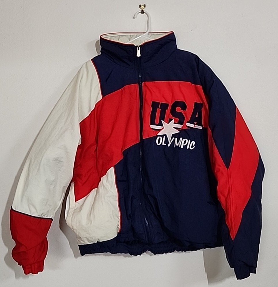 90s XL JC Penny USA Olympics Hooded Jacket Team USA Red White Blue 