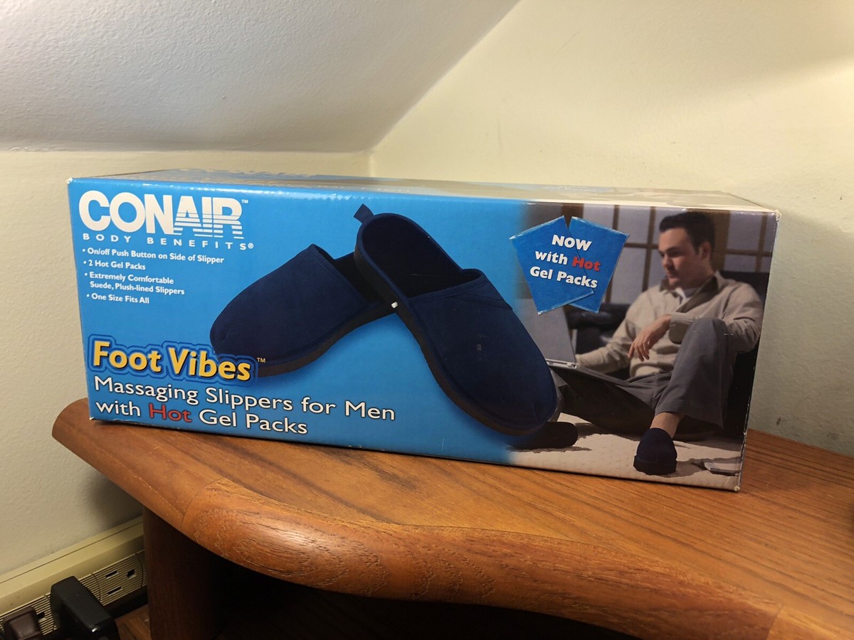 Conair Foot Vibes Massaging Slippers For Men with Pockets for Hot Packs