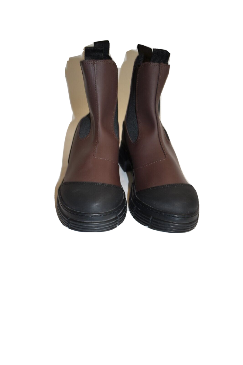 New! GANNI Women's Recycled Rubber Rain Boots Chicory Coffee