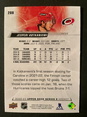 Jesperi KOTKANIEMI 2022-23 Upper Deck Series 2 Hockey #288