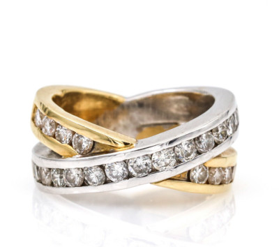 14 Karat Weiß- und Gelbgold Diamant Crossover Ring