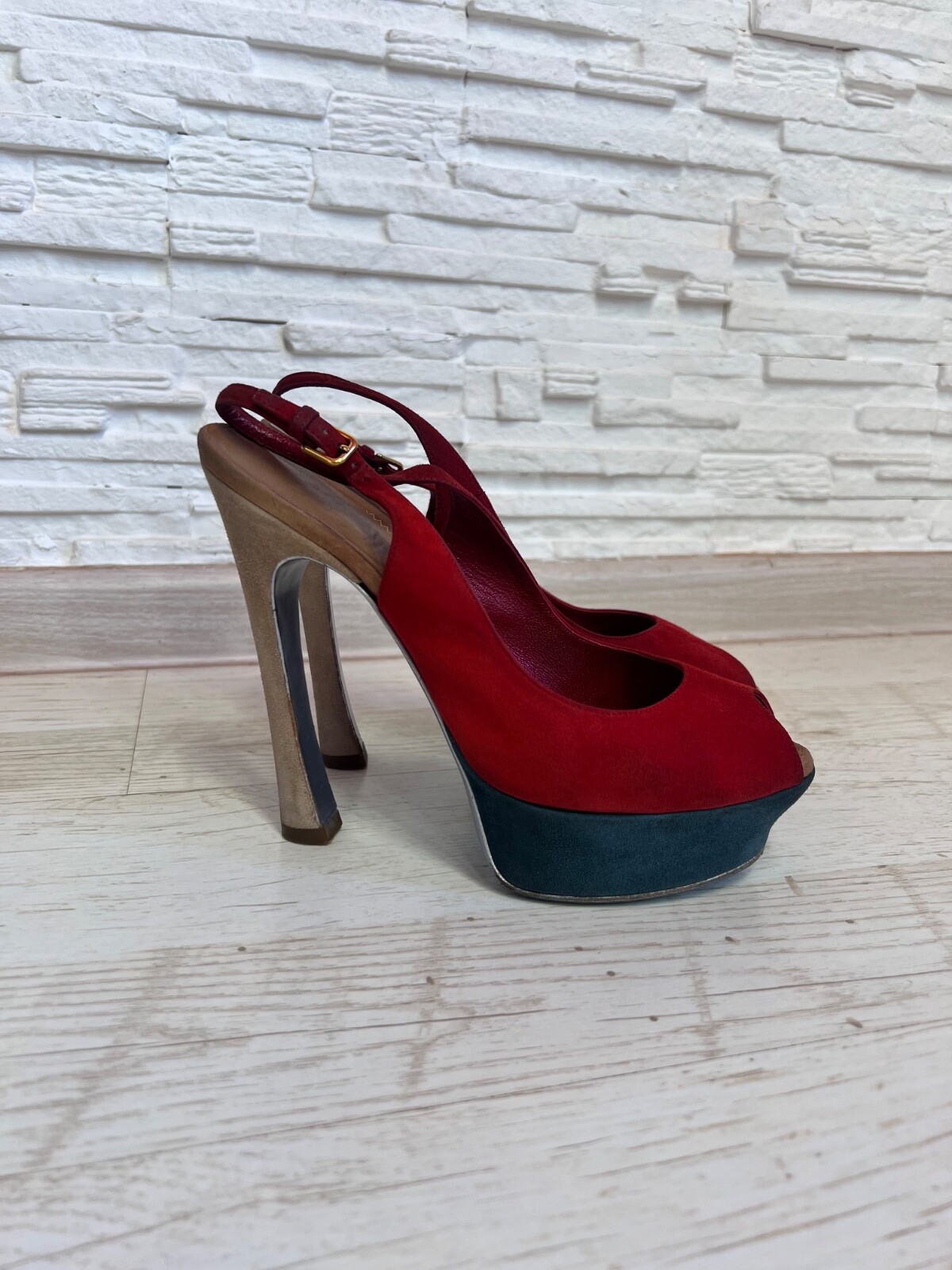 SAINT LAURENT Yves Saint Lautent scarpe sandali plateau tacco scamosciato 38