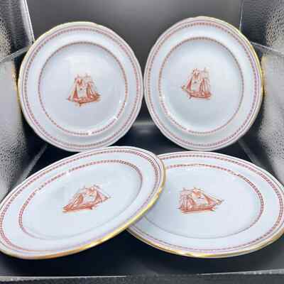 Vintage Discontinued Spode Trade Winds Red 6  Bread Plate Gold Rim Set Of 4